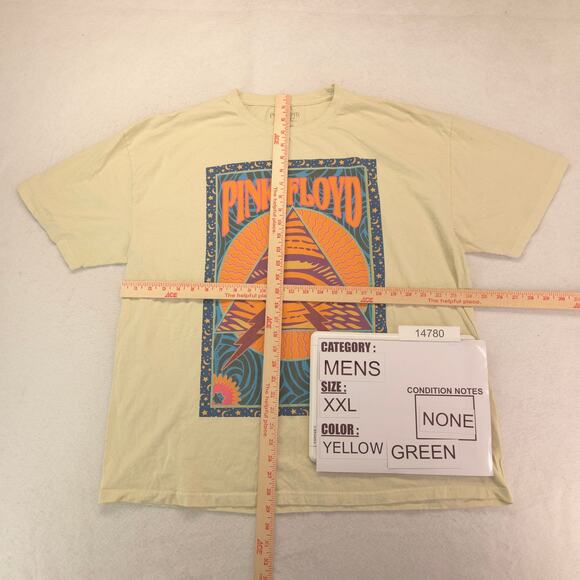 Pink Floyd Band Graphic Short Sleeve Crew Neck T Shirt Mens Size 2XL Yellow - Picture 5 of 9
